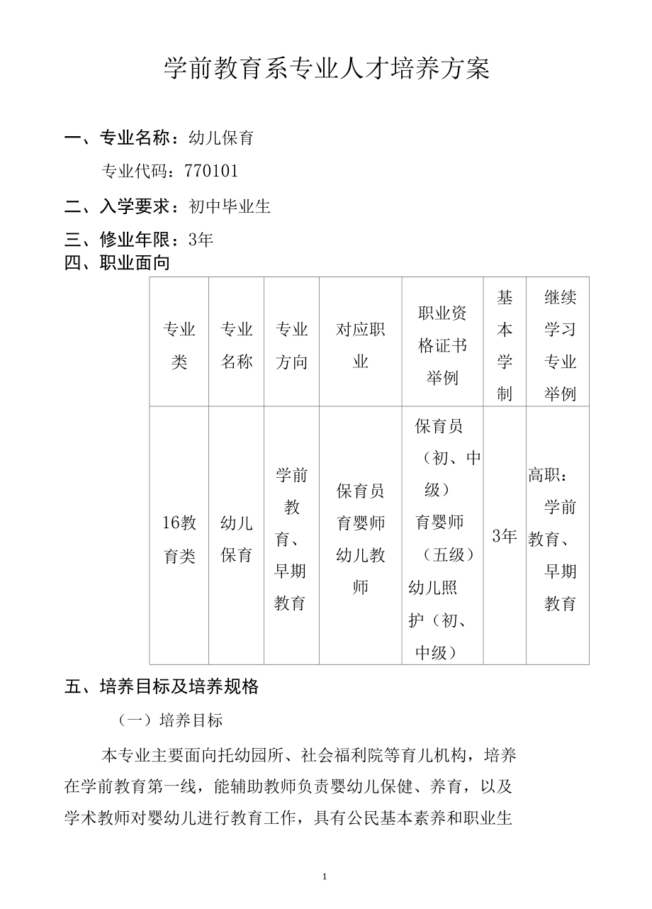 学前教育系专业人才培养方案.docx_第1页