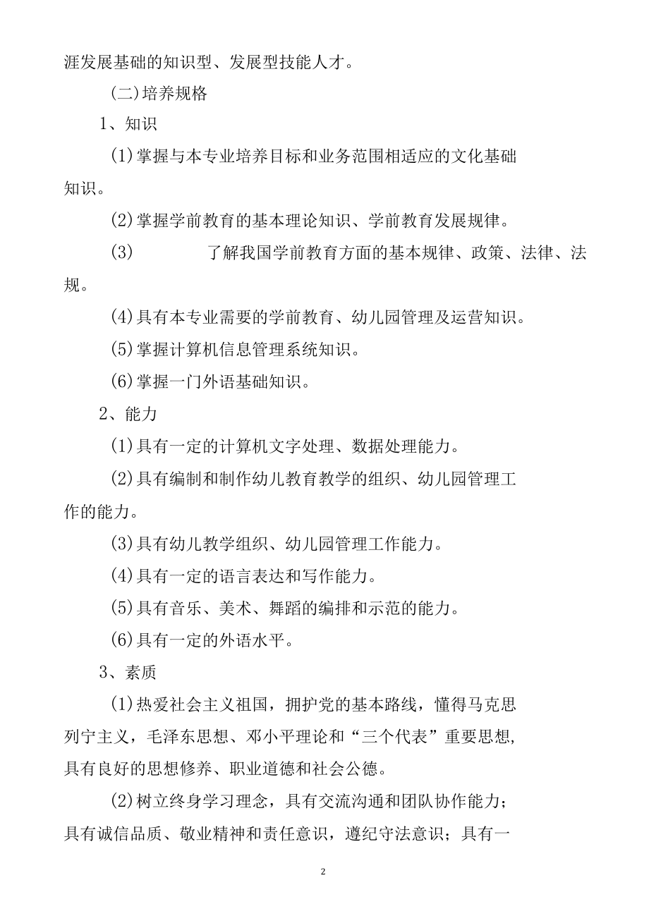 学前教育系专业人才培养方案.docx_第2页