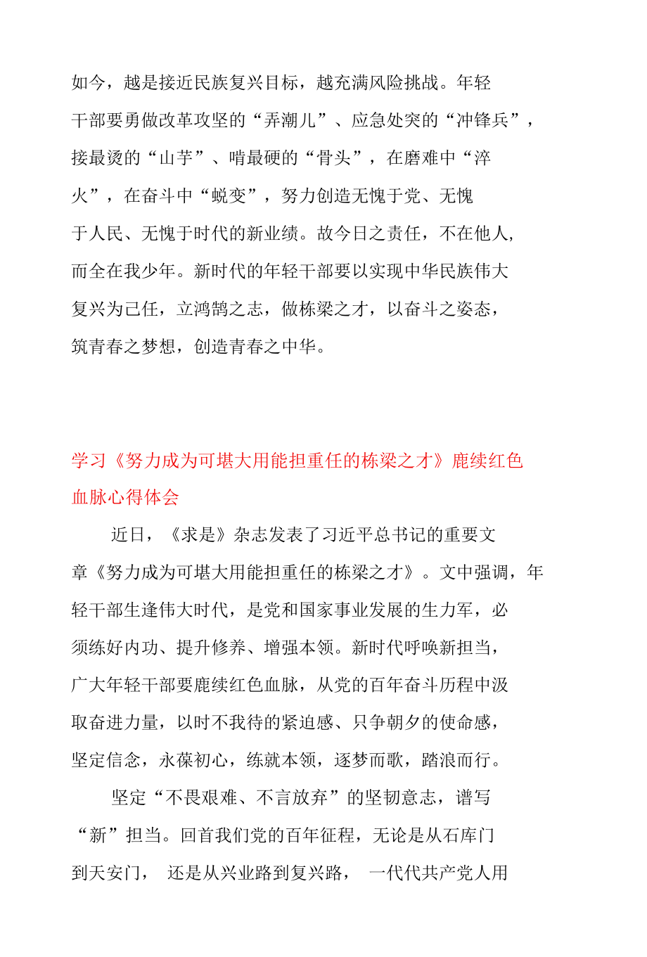 学习 《努力成为可堪大用能担重任的栋梁之才》 读懂青春奋斗“主旋律” 心得体会 & 学习《努力成为可堪大用能担重任的栋梁之才》 赓续红.docx_第3页