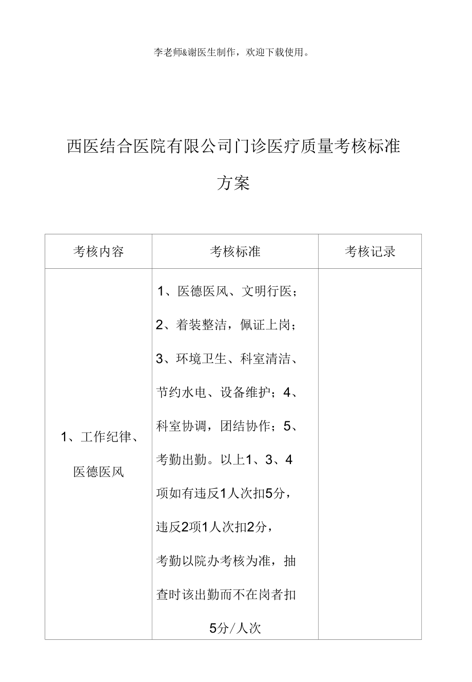 医院门诊医疗质量考核标准方案.docx_第2页