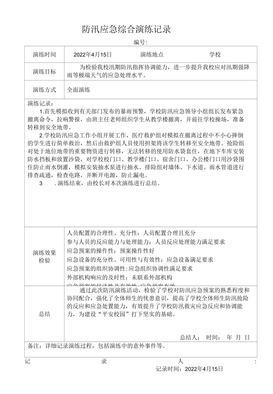 学校防汛应急综合演练记录.docx_第1页