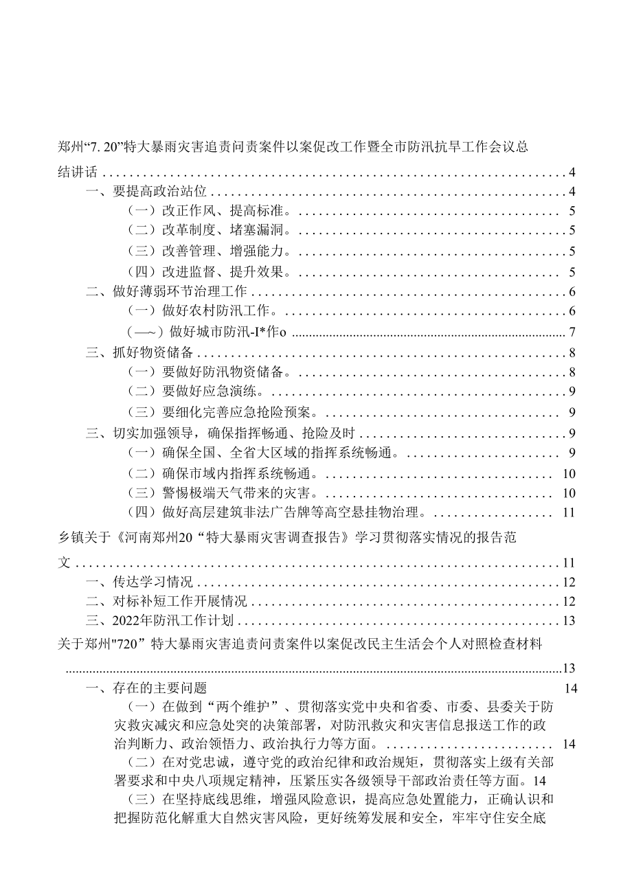 郑州特大暴雨灾害追责问责案件以案促改讲话发言合辑.docx_第1页