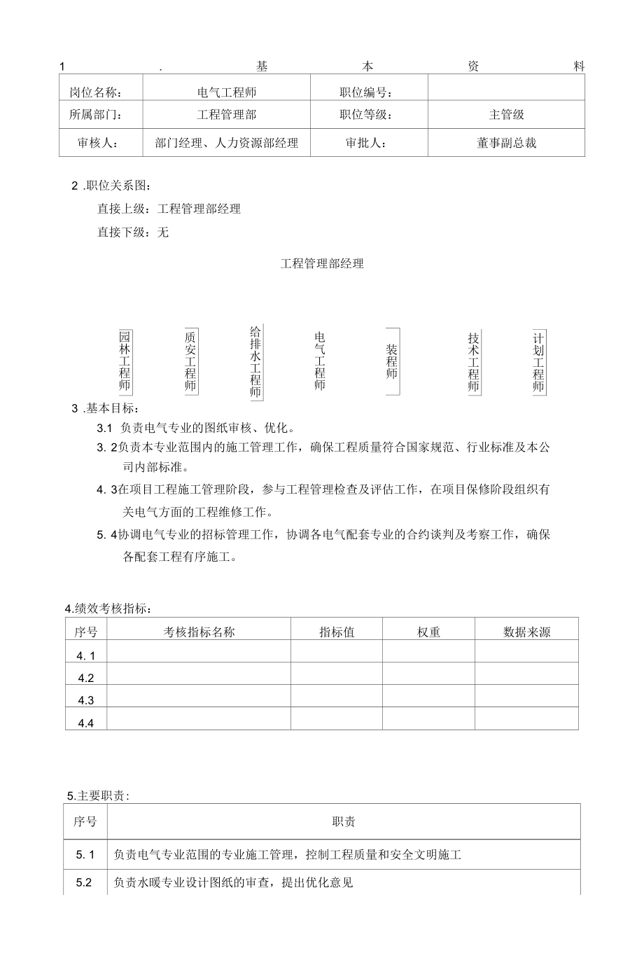 电气工程师岗位说明书.docx_第1页