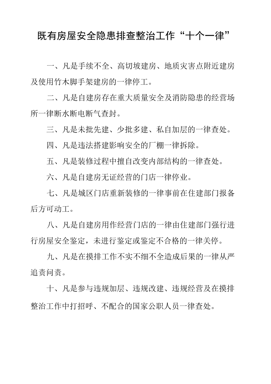 既有房屋安全隐患排查整治工作“十个一律”.docx_第1页