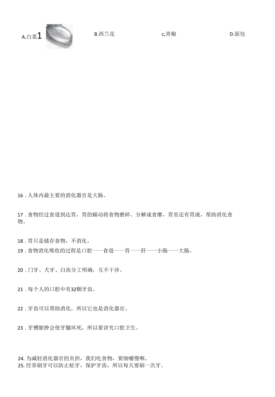 四年级科学上册第二单元呼吸与消化复习题(含答案).docx_第3页