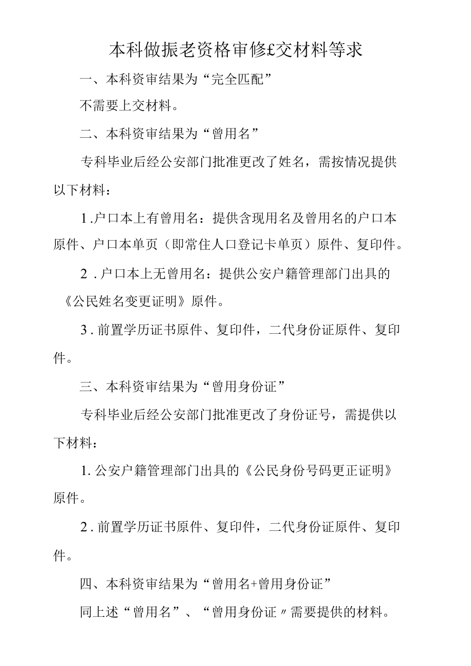 本科段报考资格审核上交材料要求（2022年江苏自考）.docx_第1页