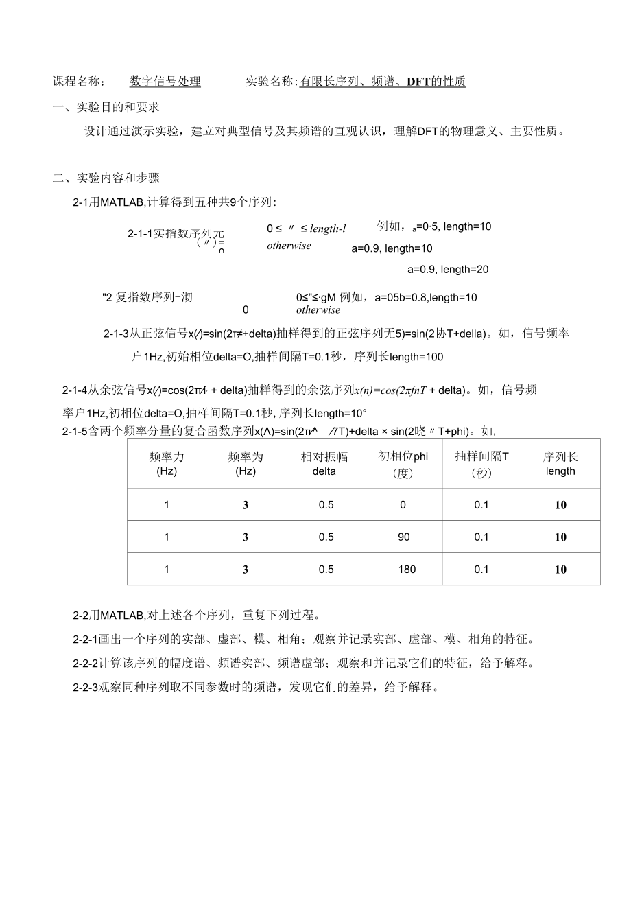 DSP实验1有限长序列频谱DFT的性质.docx_第1页