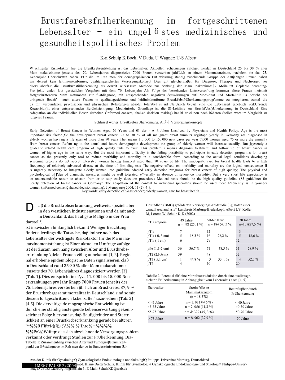 Brustkrebsfrüherkennung im fortgeschrittenen Lebensalter - ein ungel stes medizinisches und gesundheitspolitisches Problem.docx_第2页