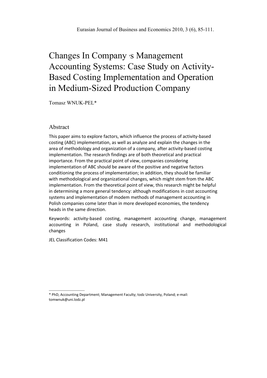 Changes In Company’s Management Accounting Systems Case Study on ActivityBased Costing Implementation and Operation in Medium-S.docx_第1页