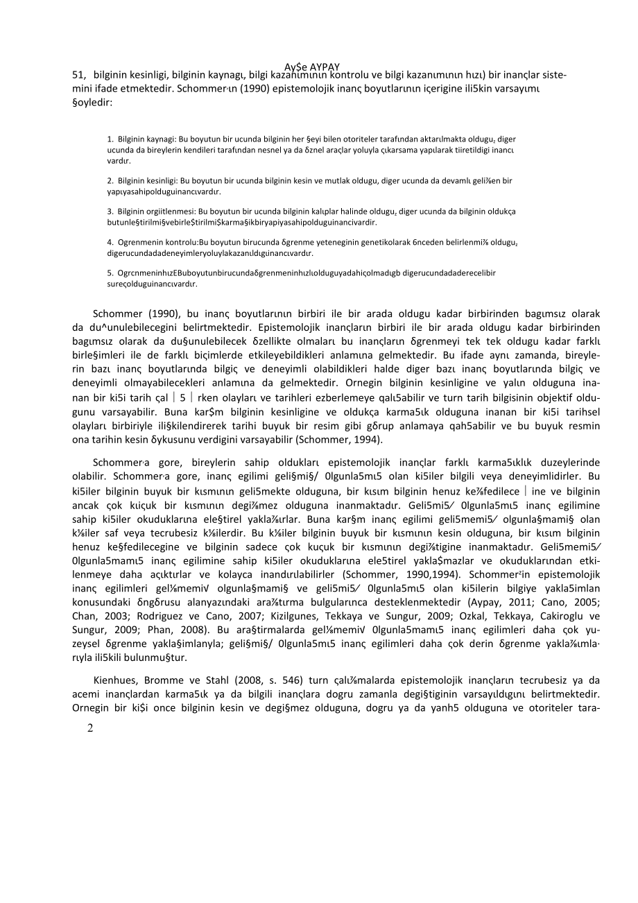 Adaptation of Epistemological Beliefs Questionna re in Turkish and Investigation of Pre-Service Teachers’ Beliefs.docx_第2页