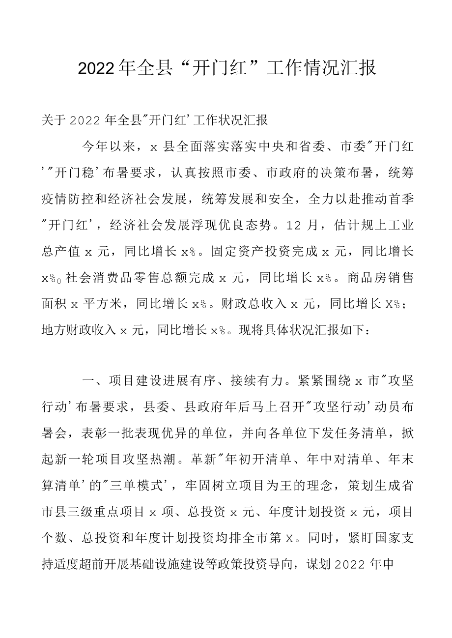 2022年全县开门红工作情况汇报.docx_第1页