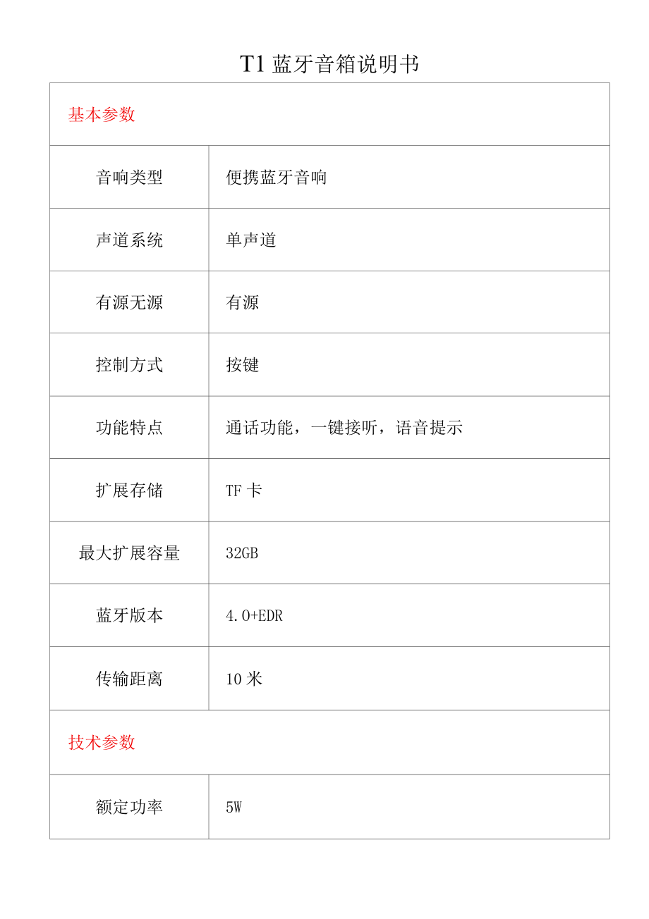 T1蓝牙音箱说明书.docx_第1页