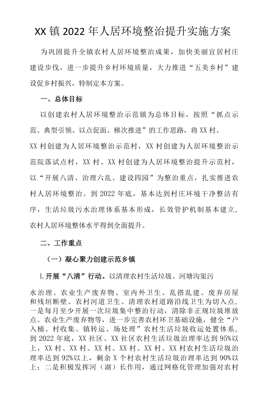 XX镇2022年人居环境整治提升实施方案.docx_第1页