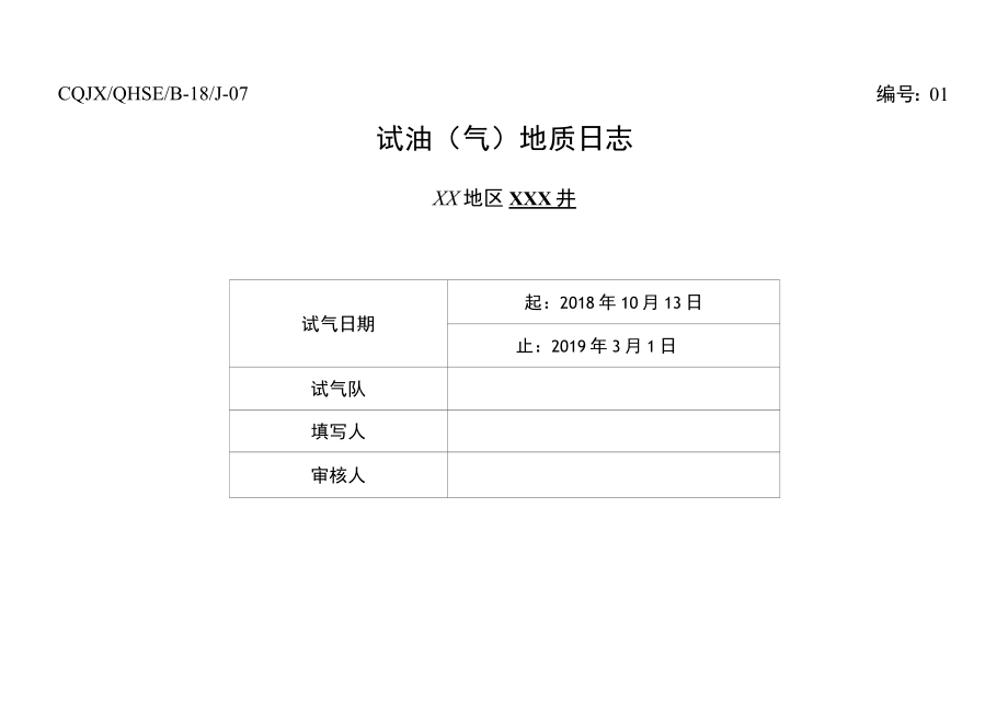 XXX井试气地质日志模板.docx_第2页