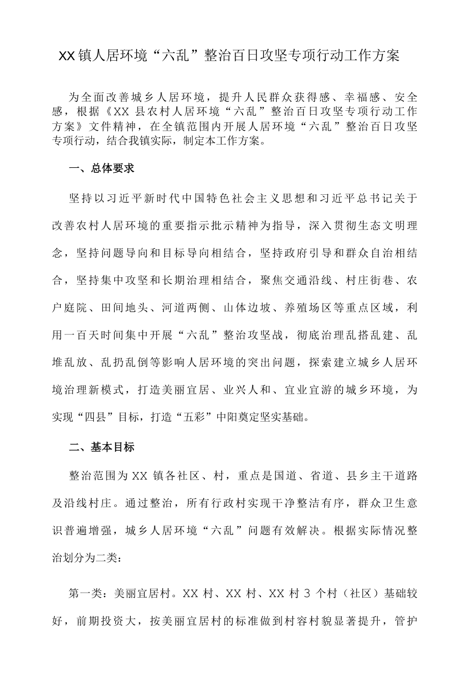 XX镇人居环境六乱整治 百日攻坚专项行动工作方案.docx_第1页