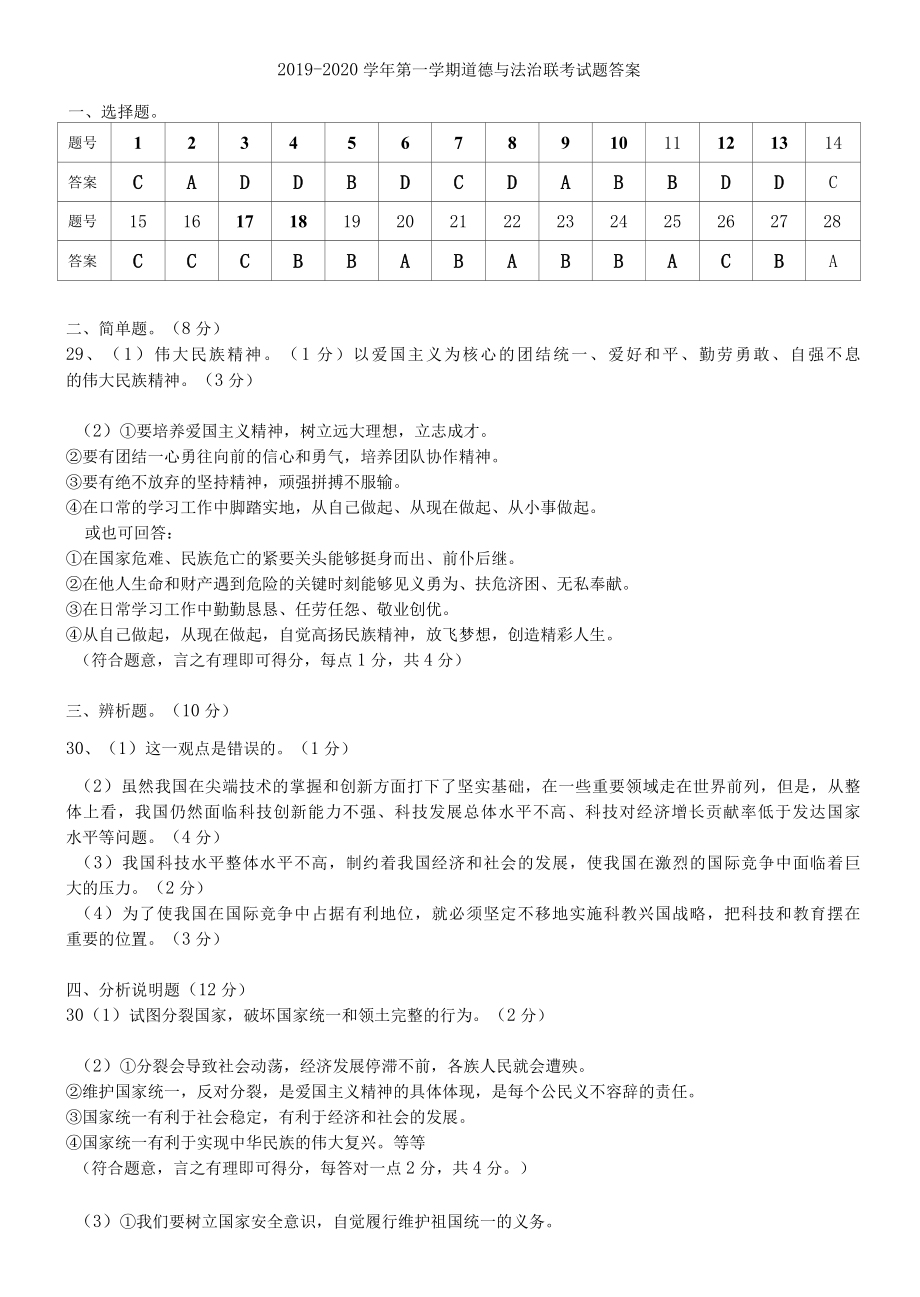 九年级道德与法治联考答案.docx_第1页