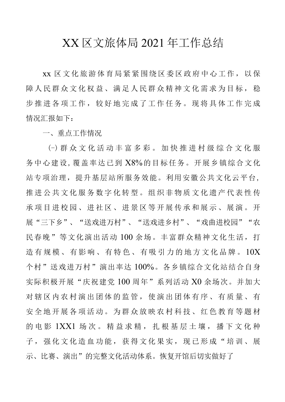 XX区文旅体局2022年工作总结.docx_第1页