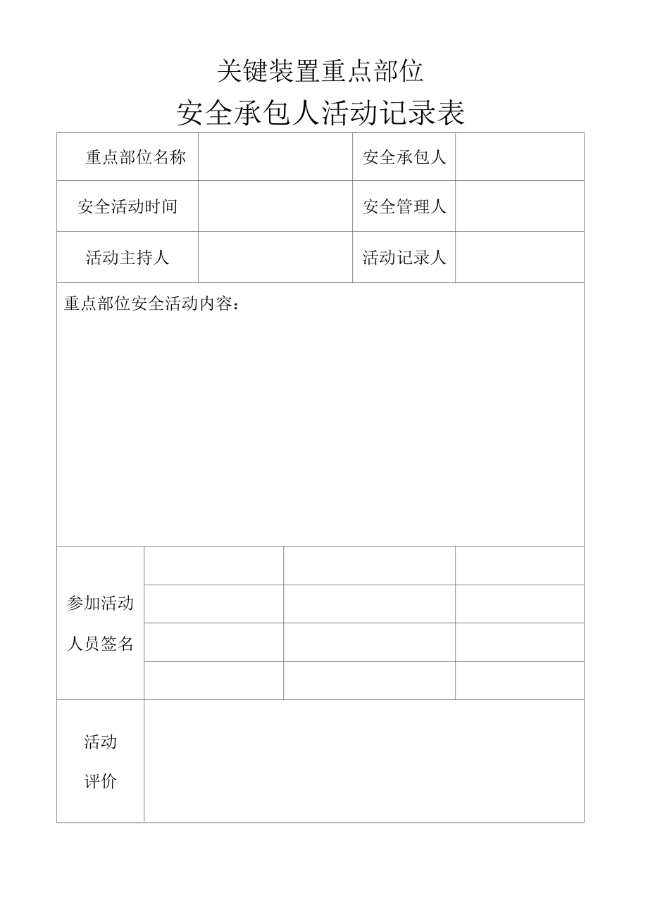 关键装置重点部位安全承包人活动记录表.docx_第1页