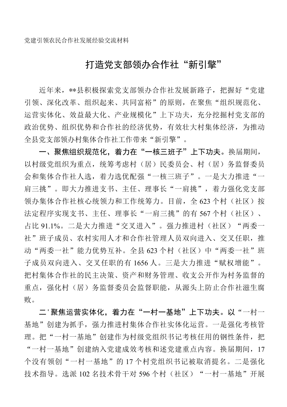 党建引领农民合作社发展经验交流材料.docx_第1页