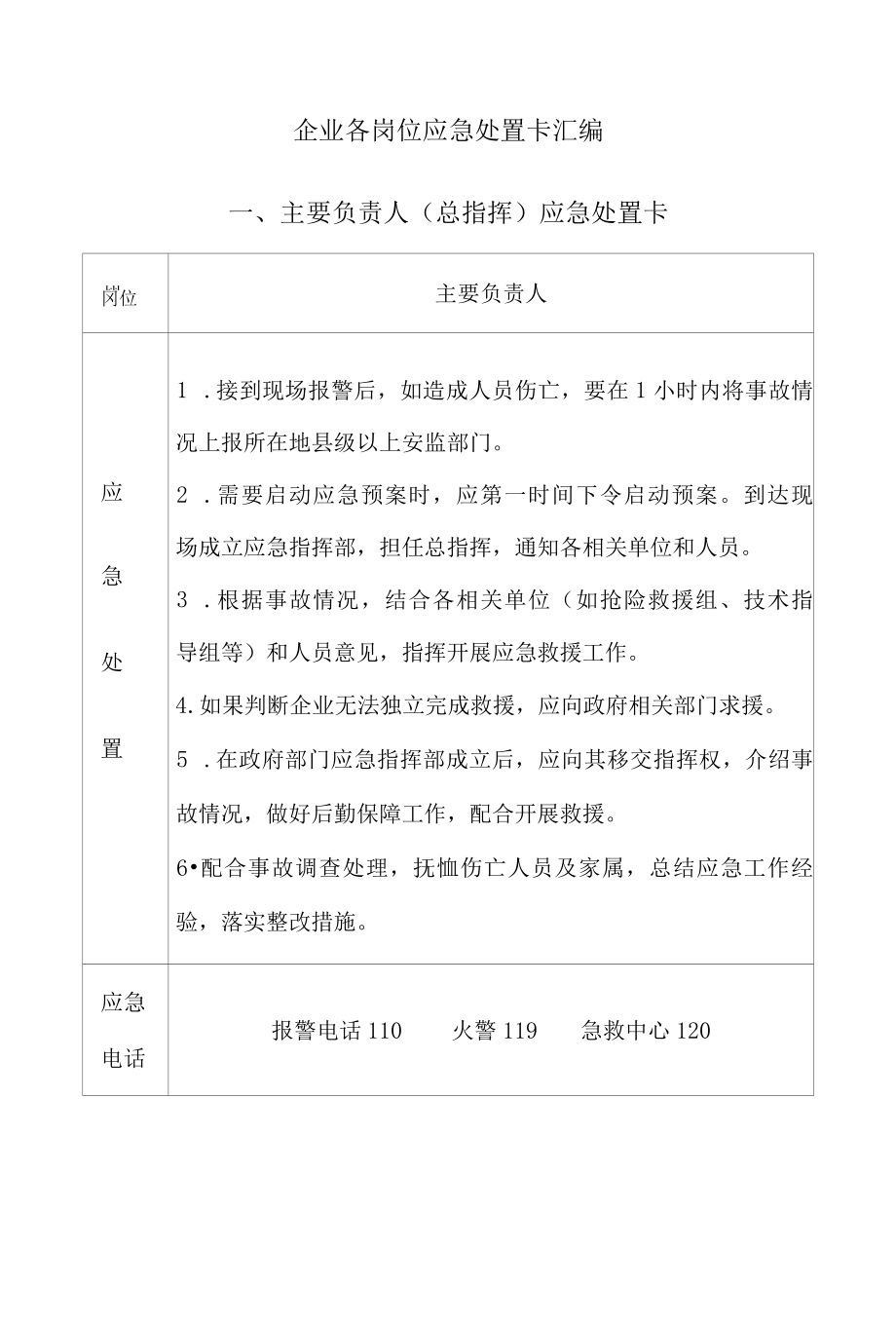 企业岗位应急处置卡修订版.docx_第1页