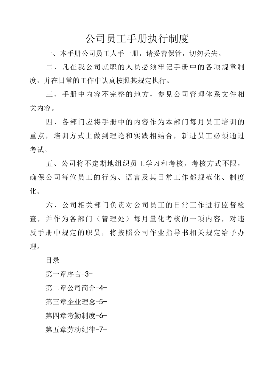 公司员工手册执行制度.docx_第1页