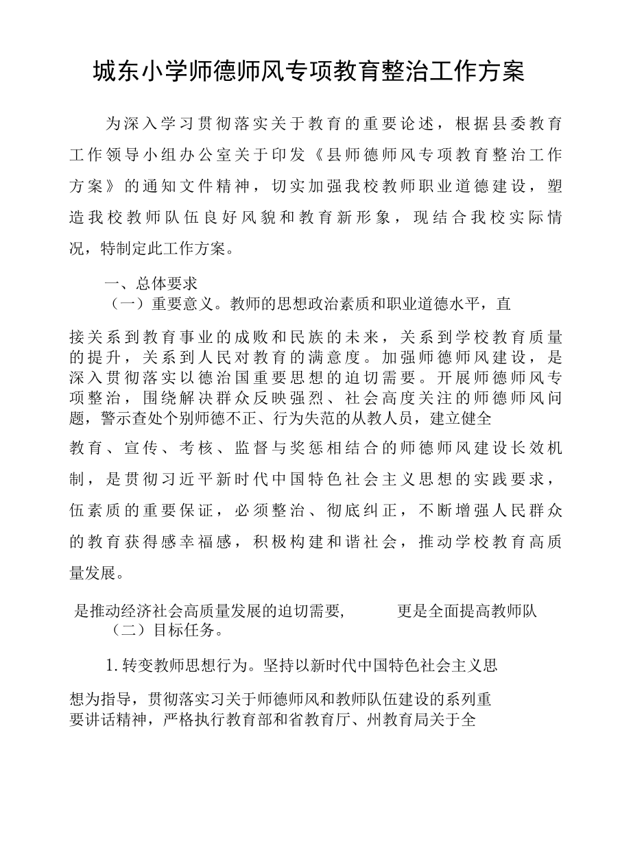 城东小学师德师风专项教育整治工作方案.docx_第1页