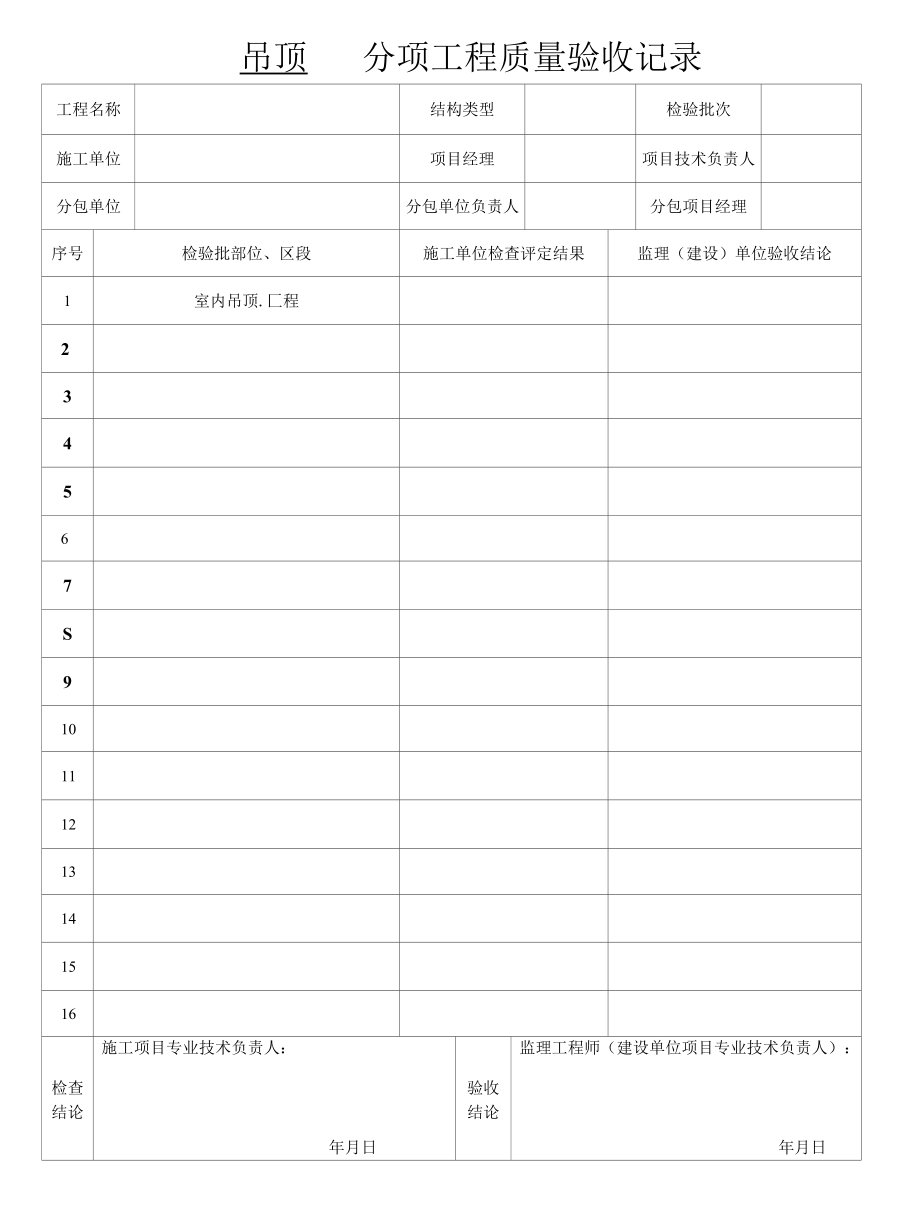 吊顶分项工程质量验收记录.docx_第1页