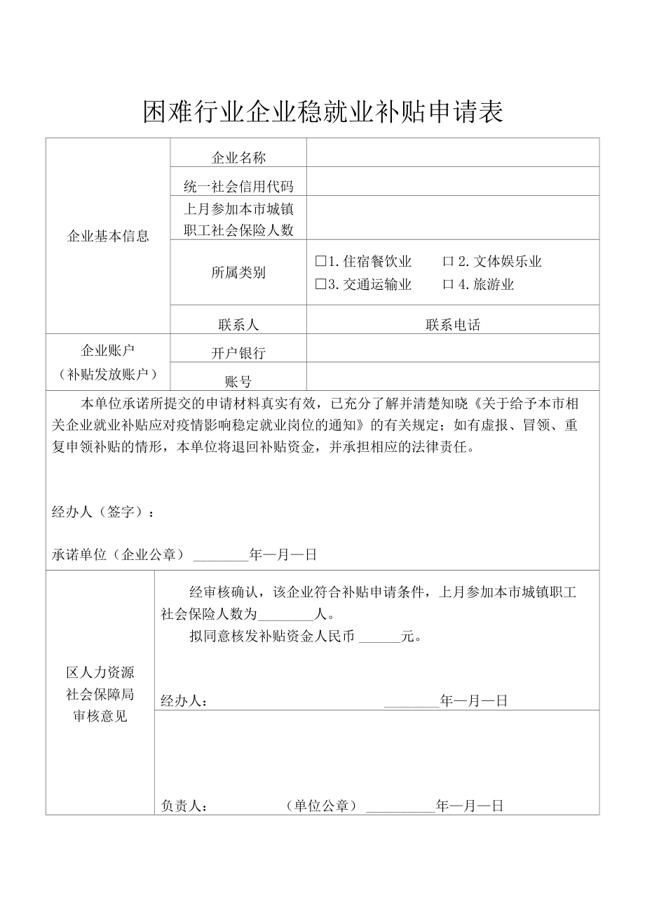 困难行业企业稳就业补贴申请表上海市.docx_第1页