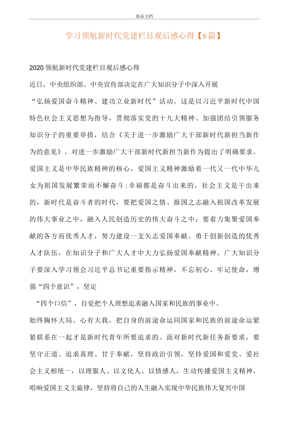 学习领航新时代党建栏目观后感心得5篇..docx_第1页