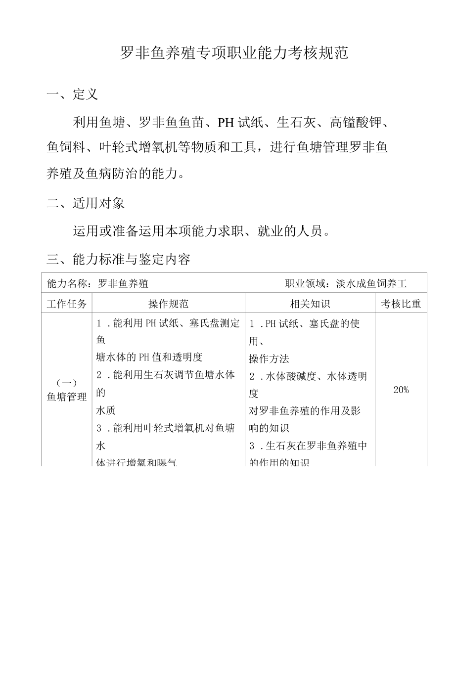 罗非鱼养殖专项职业能力考核规范.docx_第1页