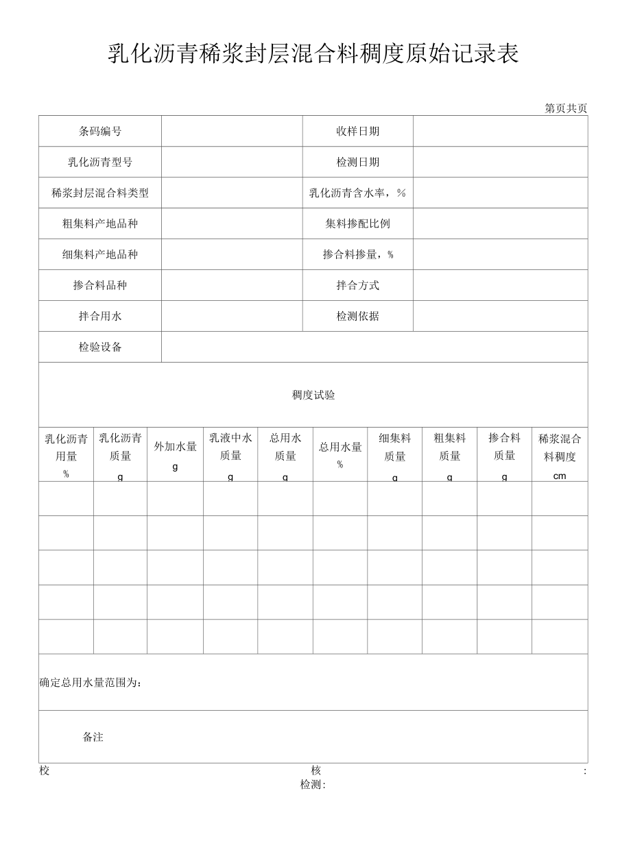 稀浆封层混合料稠度原始记录表.docx_第1页