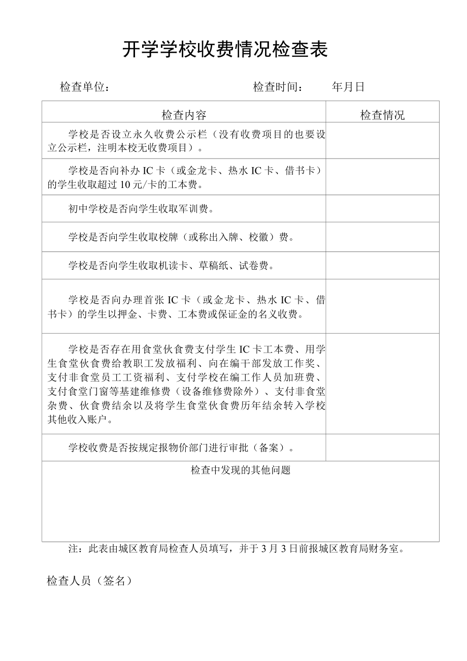 开学学校收费情况检查表.docx_第1页