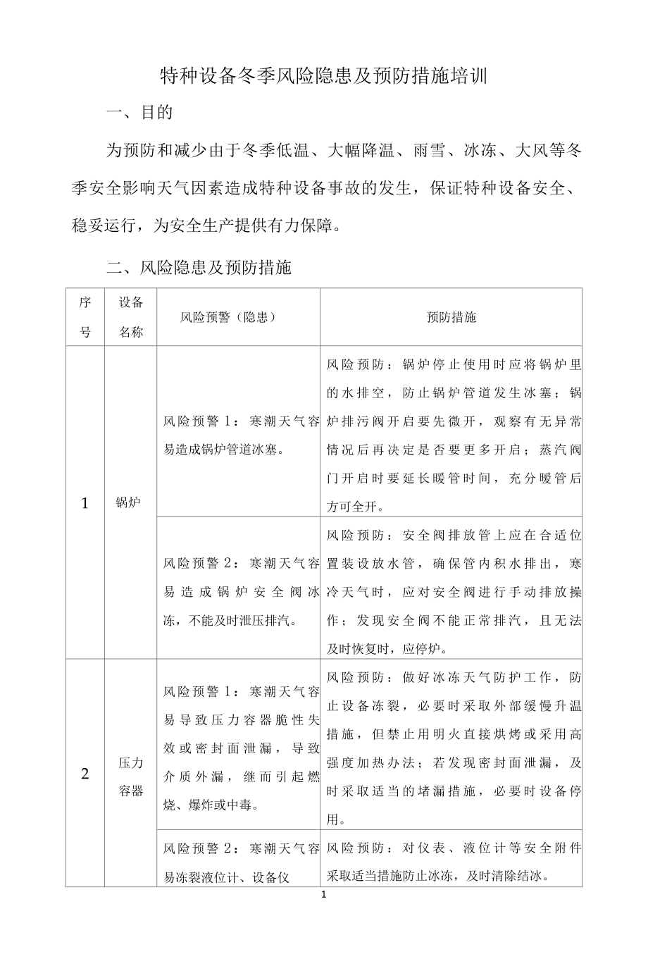 特种设备冬季风险隐患及预防措施培训.docx_第1页