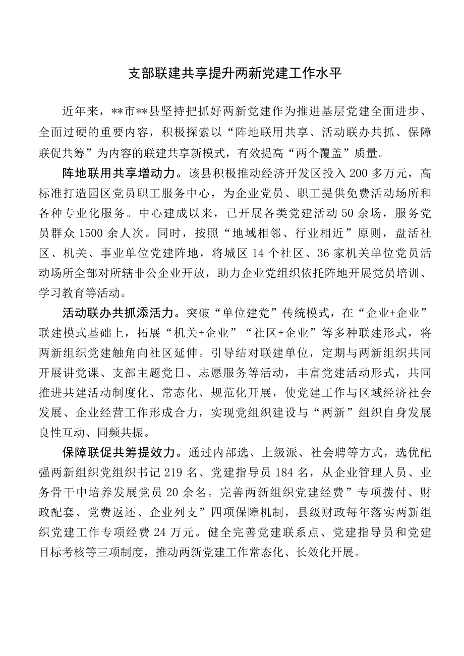 经验交流材料支部联建共享 提升两新党建工作水平.docx_第1页