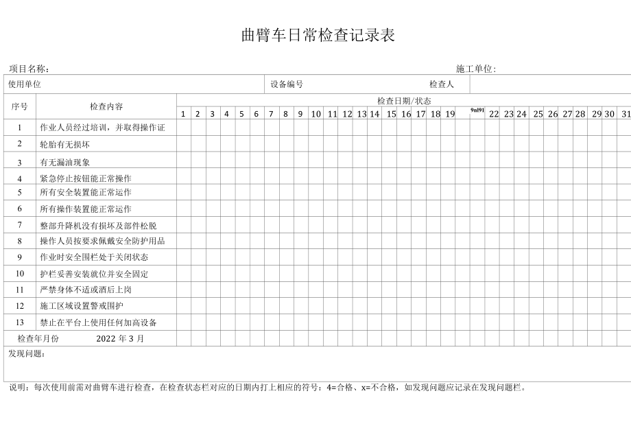 移动升降平台检查记录.docx_第1页