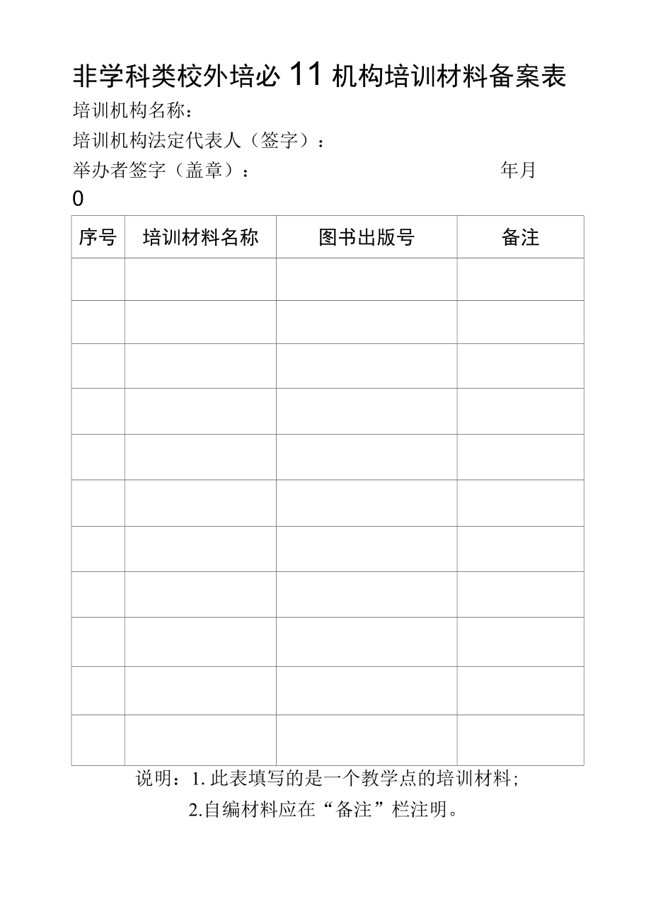 非学科类校外培训机构培训材料备案表.docx_第1页