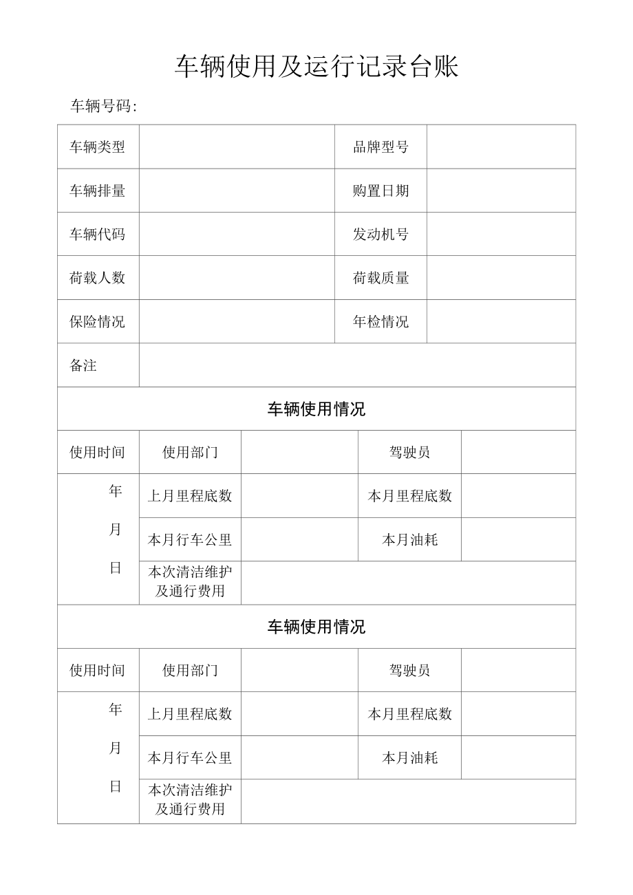 车辆使用及运行记录台账.docx_第1页