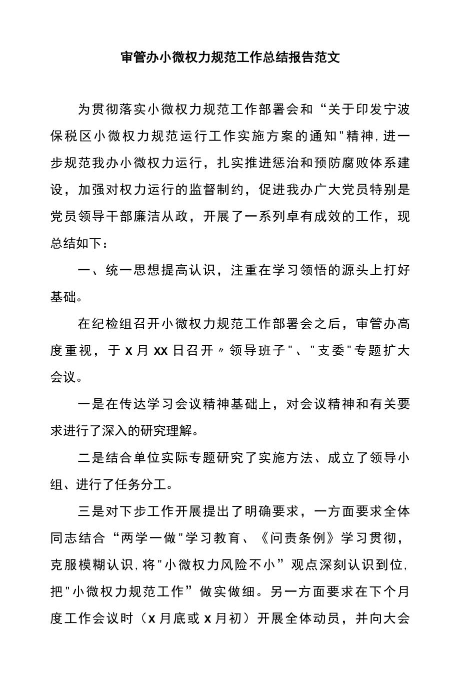 审管办小微权力规范工作总结报告范文.docx_第1页