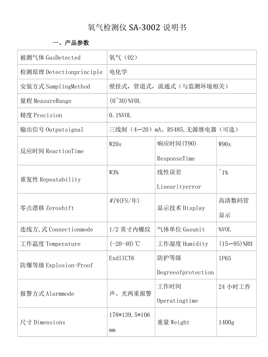 氧气检测仪SA3002说明书.docx_第1页