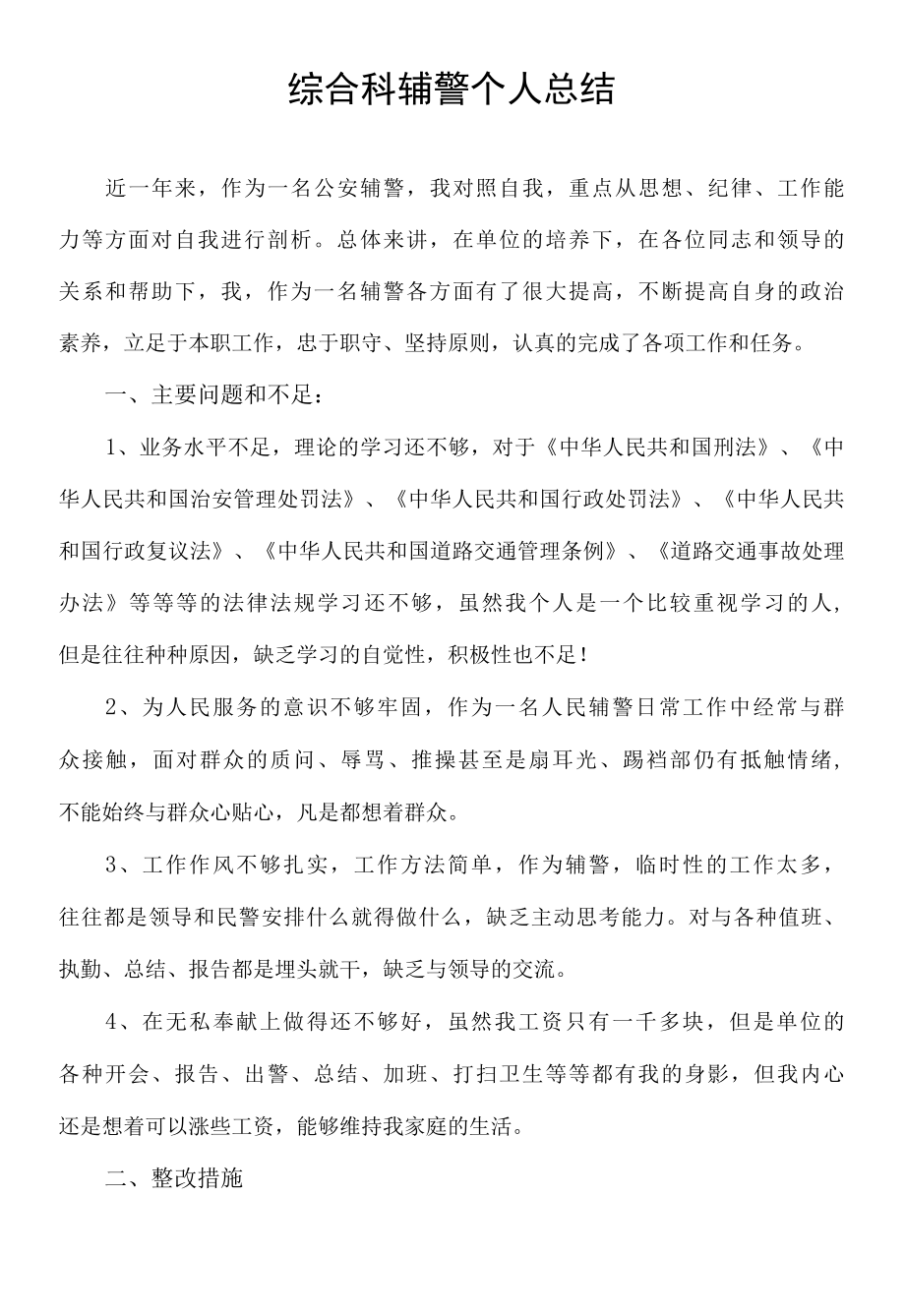 综合科辅警个人总结.docx_第1页