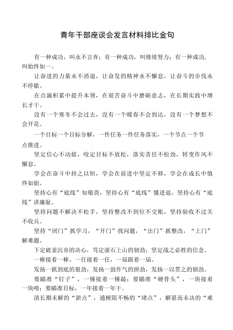 青年干部座谈会发言材料排比金句.docx_第1页