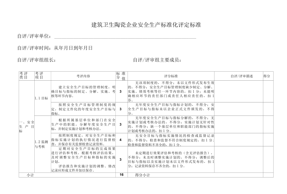 建筑卫生陶瓷企业安全生产标准化评定标准范本.docx_第1页