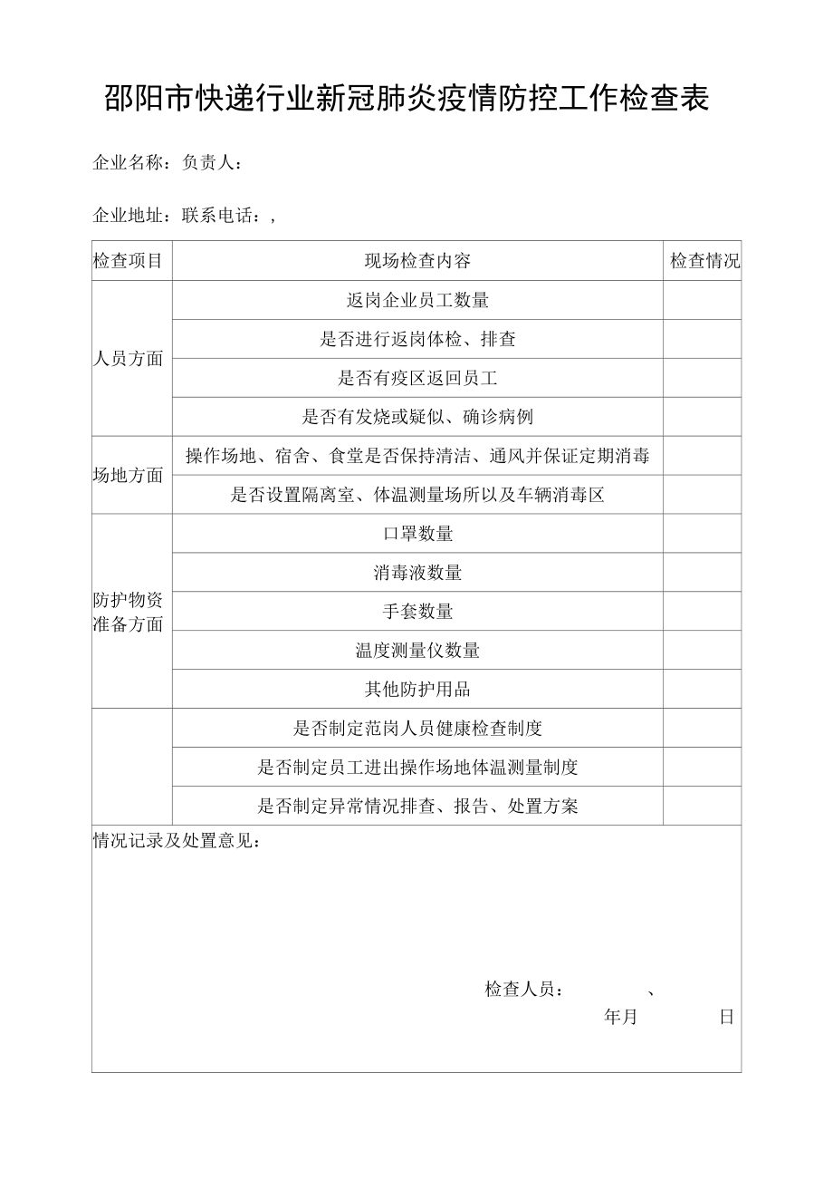 邵阳市快递行业新冠肺炎疫情防控工作检查表.docx_第1页