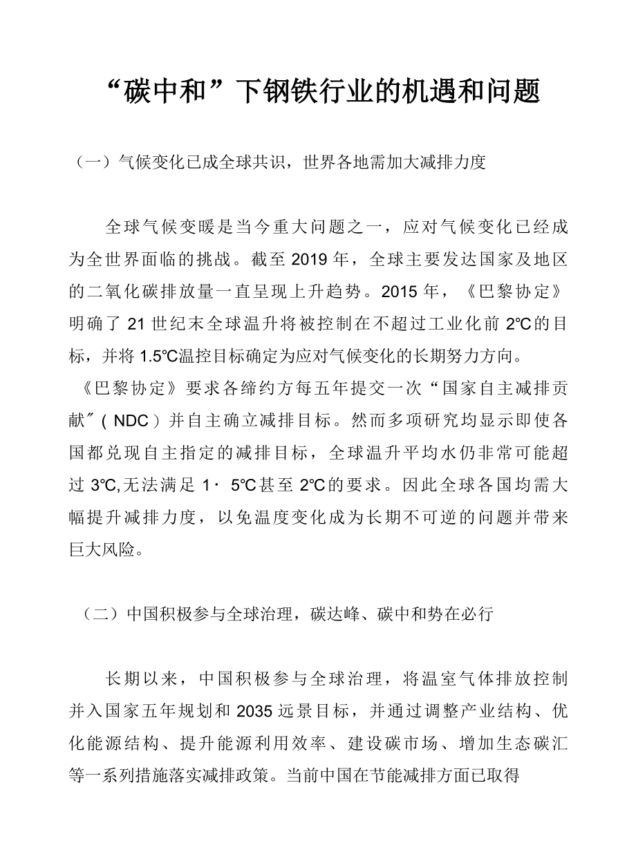 碳中和下钢铁行业的机遇和问题.docx_第1页