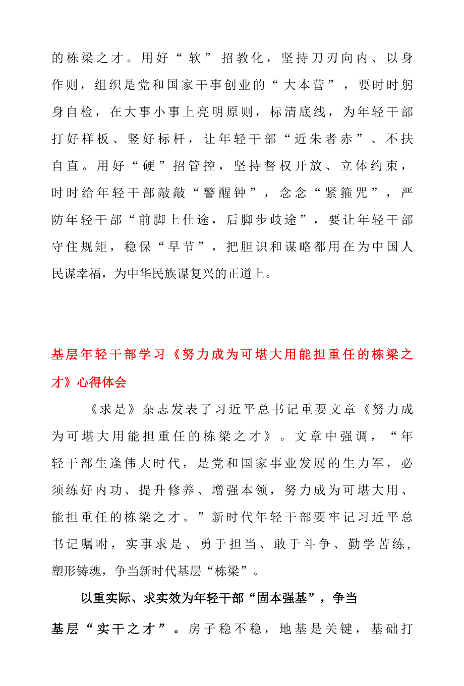 组工干部学习努力成为可堪大用能担重任的栋梁之才 心得体会发言 & 基层年轻干部学习努力成为可堪大用能担重任的栋梁之才 心得体会.docx_第3页