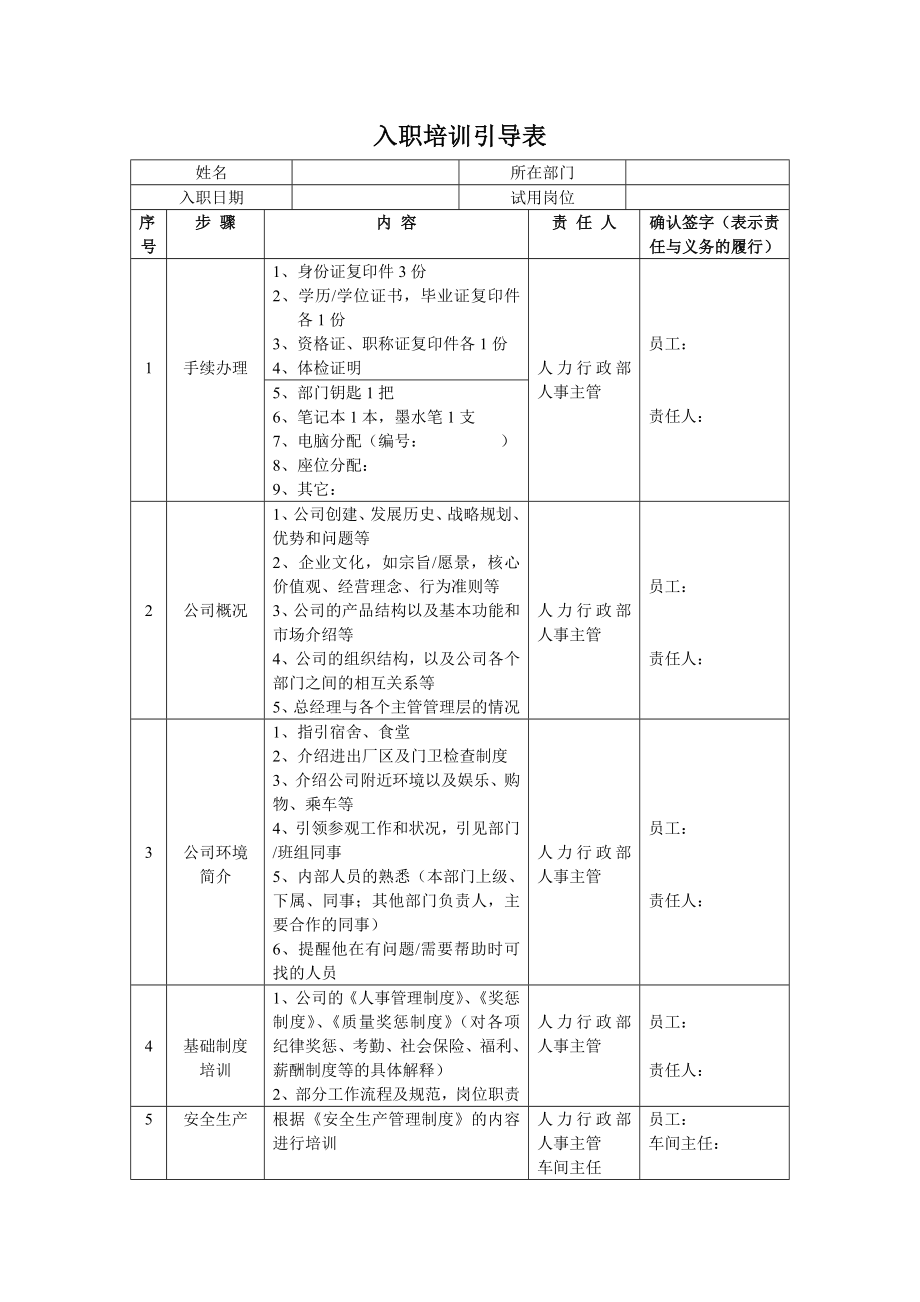 入职培训引导表.doc_第1页