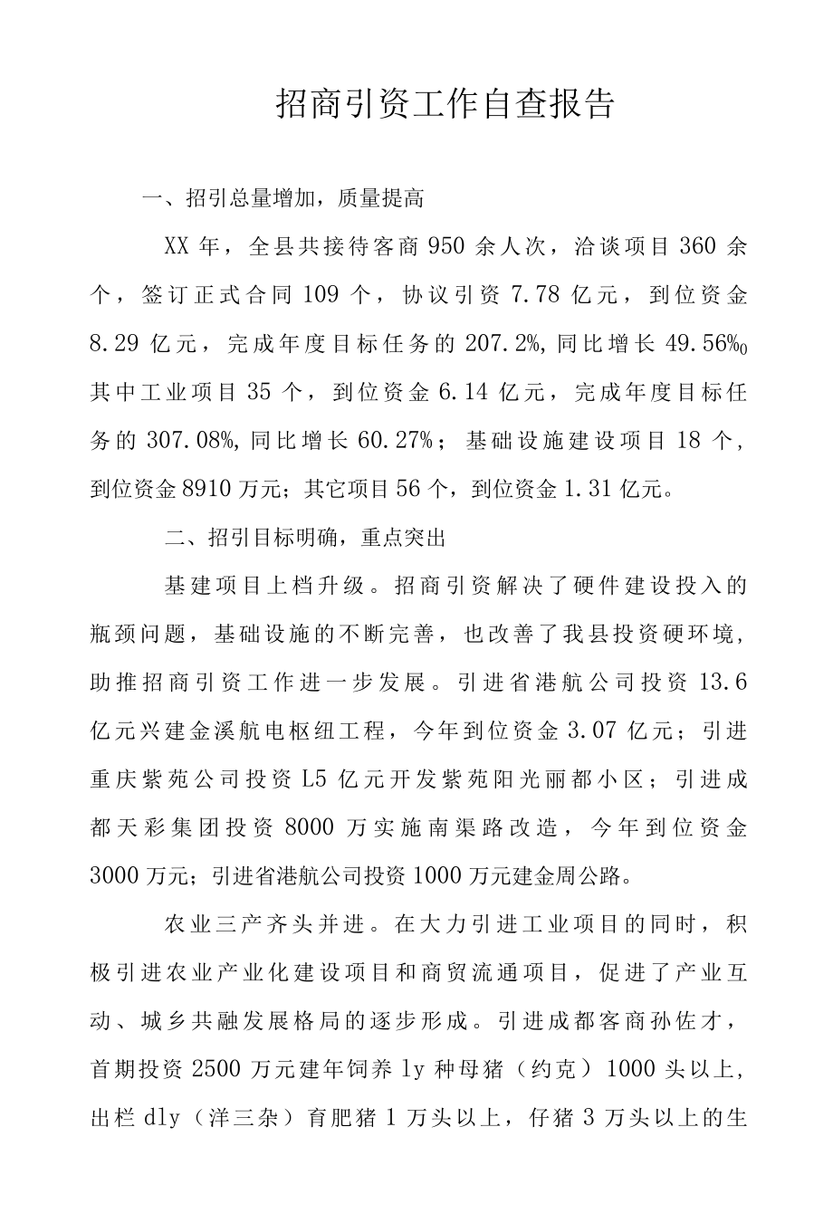 2022年招商引资工作自查报告范文.docx_第1页