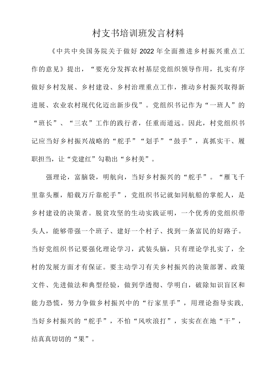 2022年村支书培训班发言材料.docx_第1页