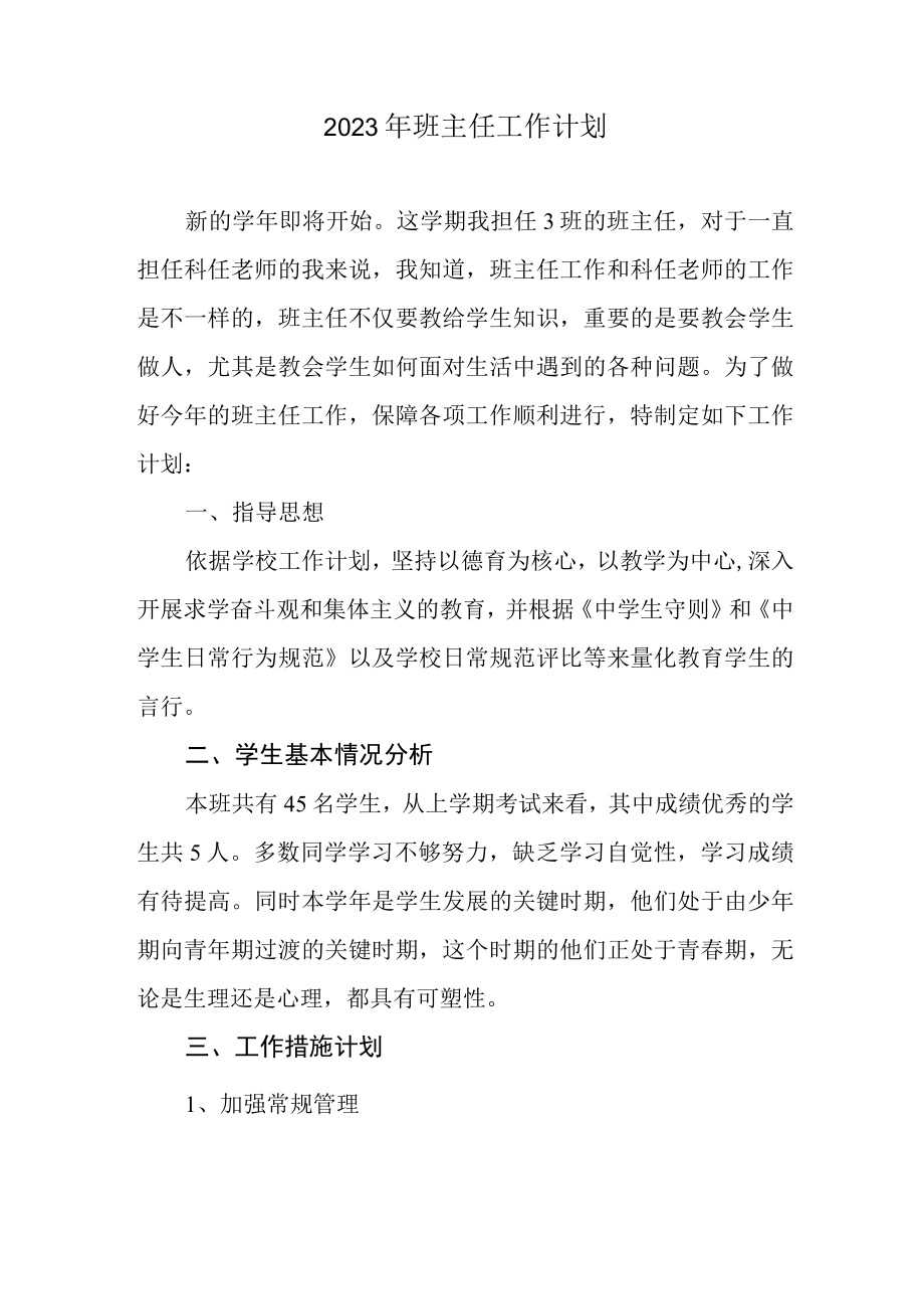 2023班主任工作计划2.docx_第1页