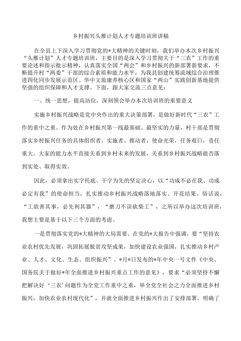 乡村振兴头雁计划人才专题培训班讲稿.docx_第1页